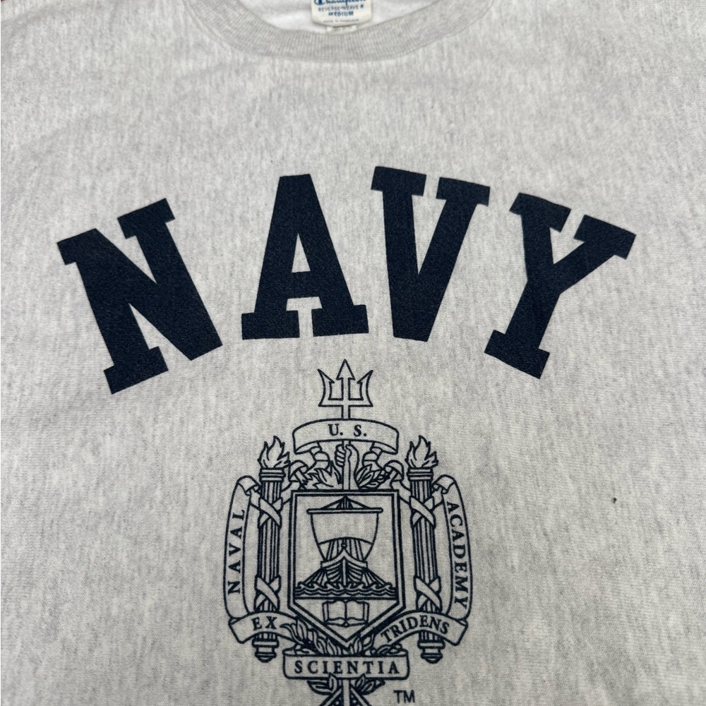 Vintage US Navy men's reverse weave Champion gray sweater sweatshirt - Picture 2 of 5